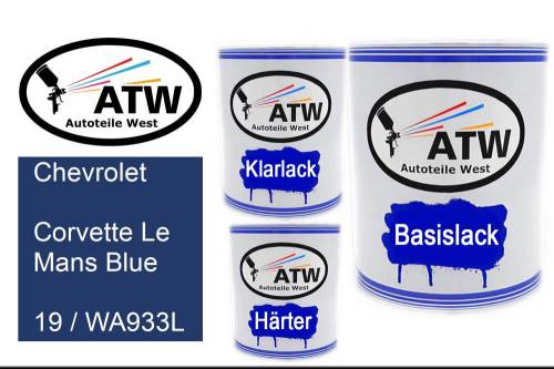 Chevrolet, Corvette Le Mans Blue, 19 / WA933L: 1L Lackdose + 1L Klarlack + 500ml Härter - Set, von ATW Autoteile West.